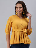 Women Mustard Solid Peplum Top | pt51 - view 1