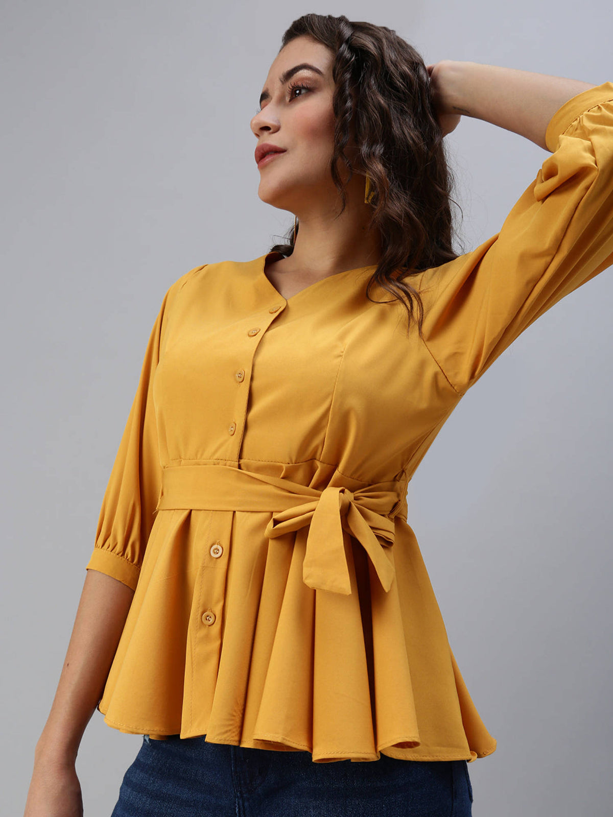 Women Mustard Solid Peplum Top | pt51 - view 2