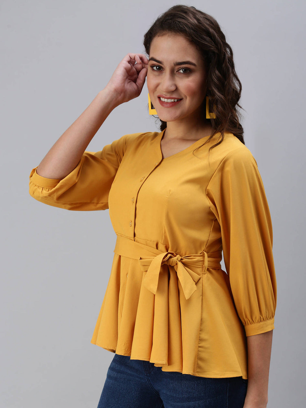 Women Mustard Solid Peplum Top | pt51 - view 3
