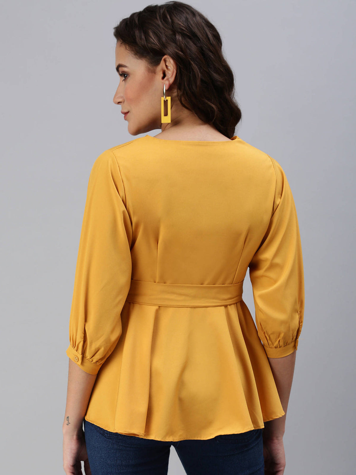 Women Mustard Solid Peplum Top | pt51 - view 4