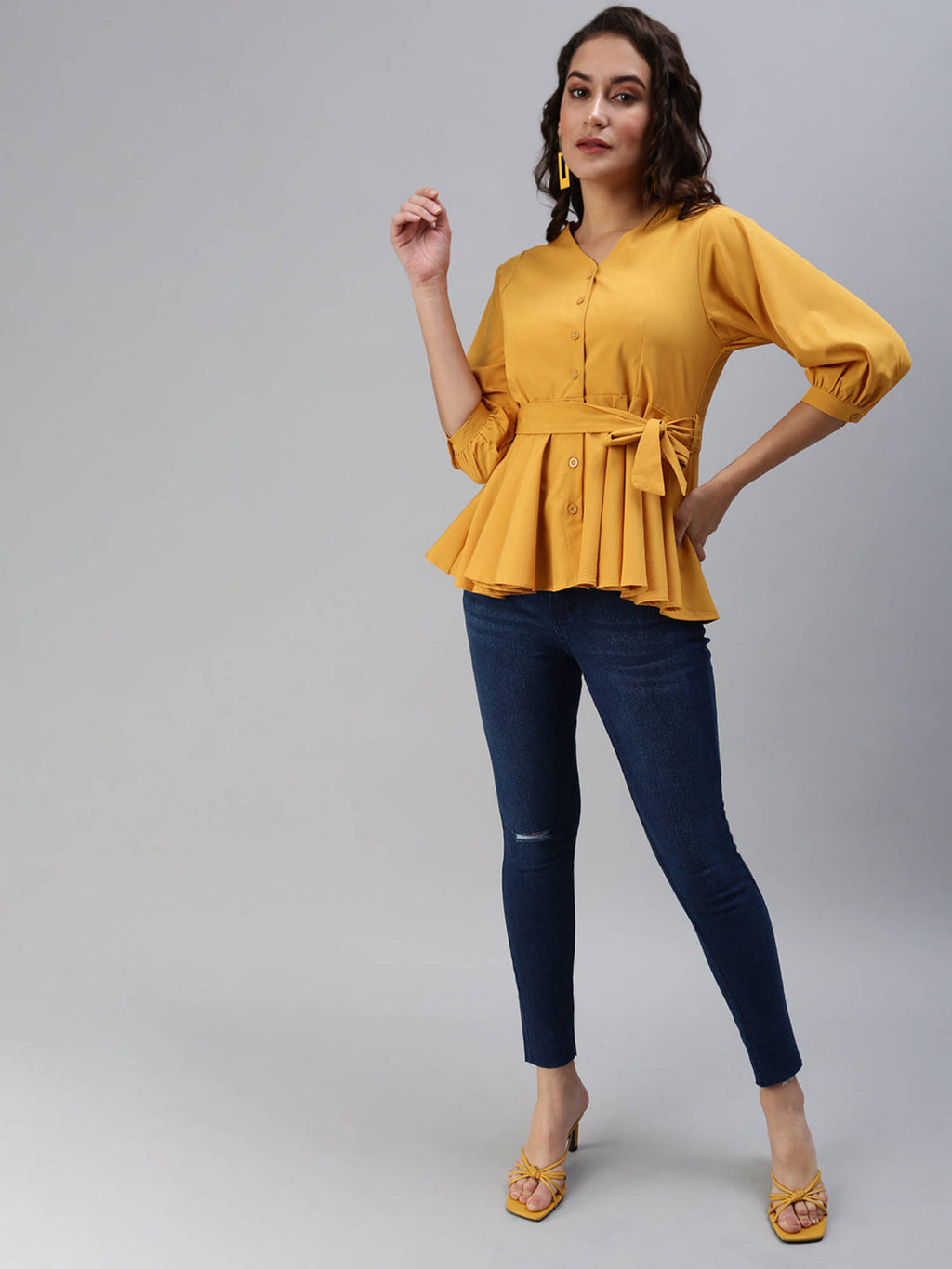 Women Mustard Solid Peplum Top | pt51 - view 5