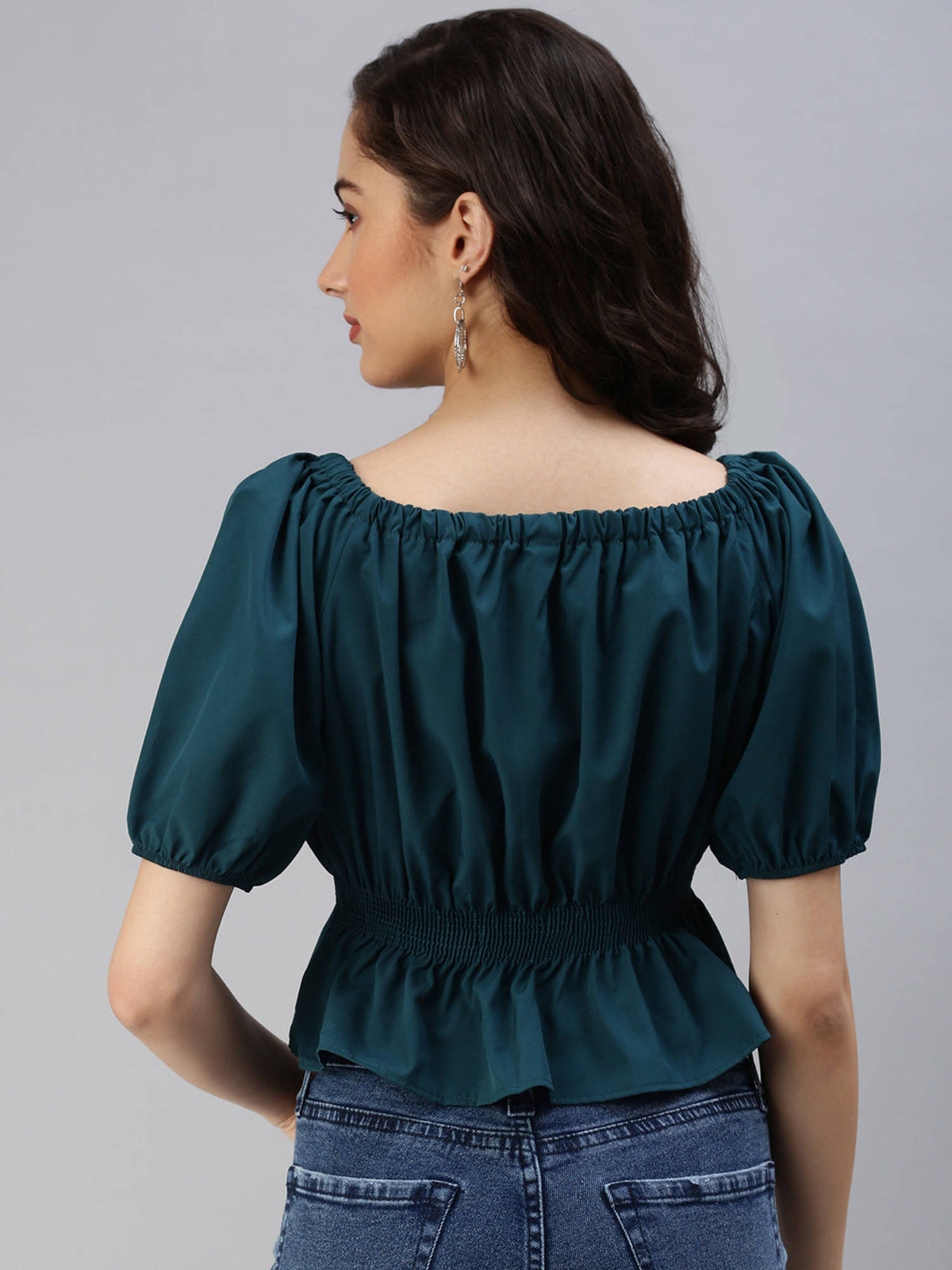 Women Green Solid Peplum Top | pt51 - view 4