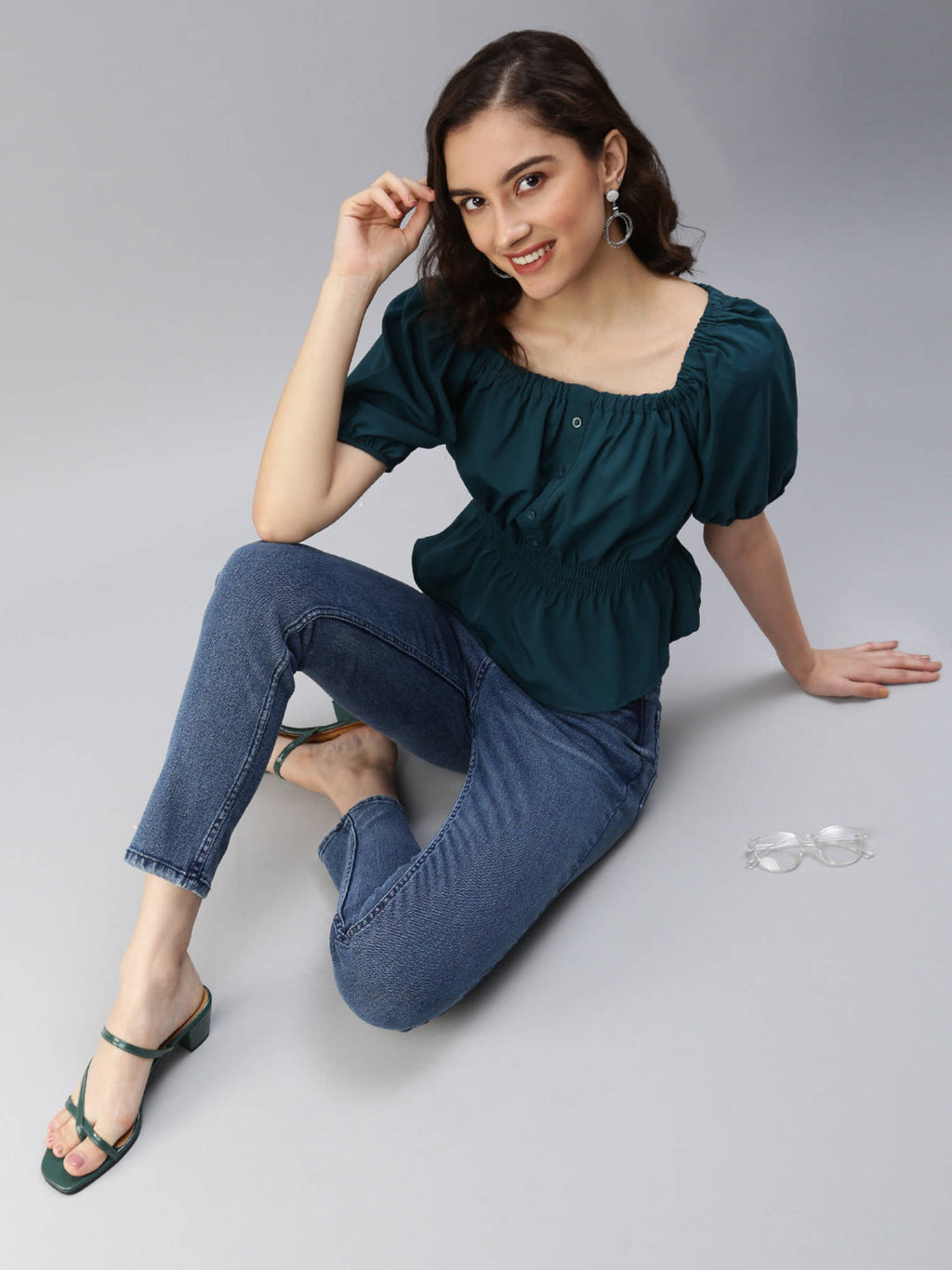 Women Green Solid Peplum Top | pt51 - view 5