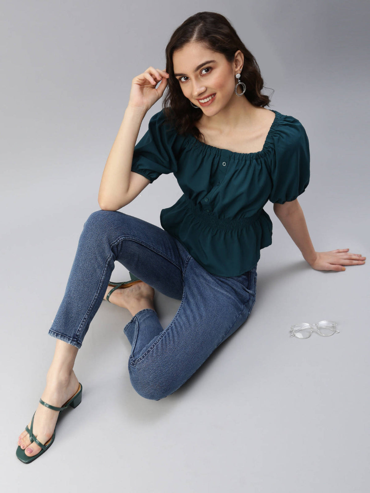 Women Green Solid Peplum Top | pt51 - view 5