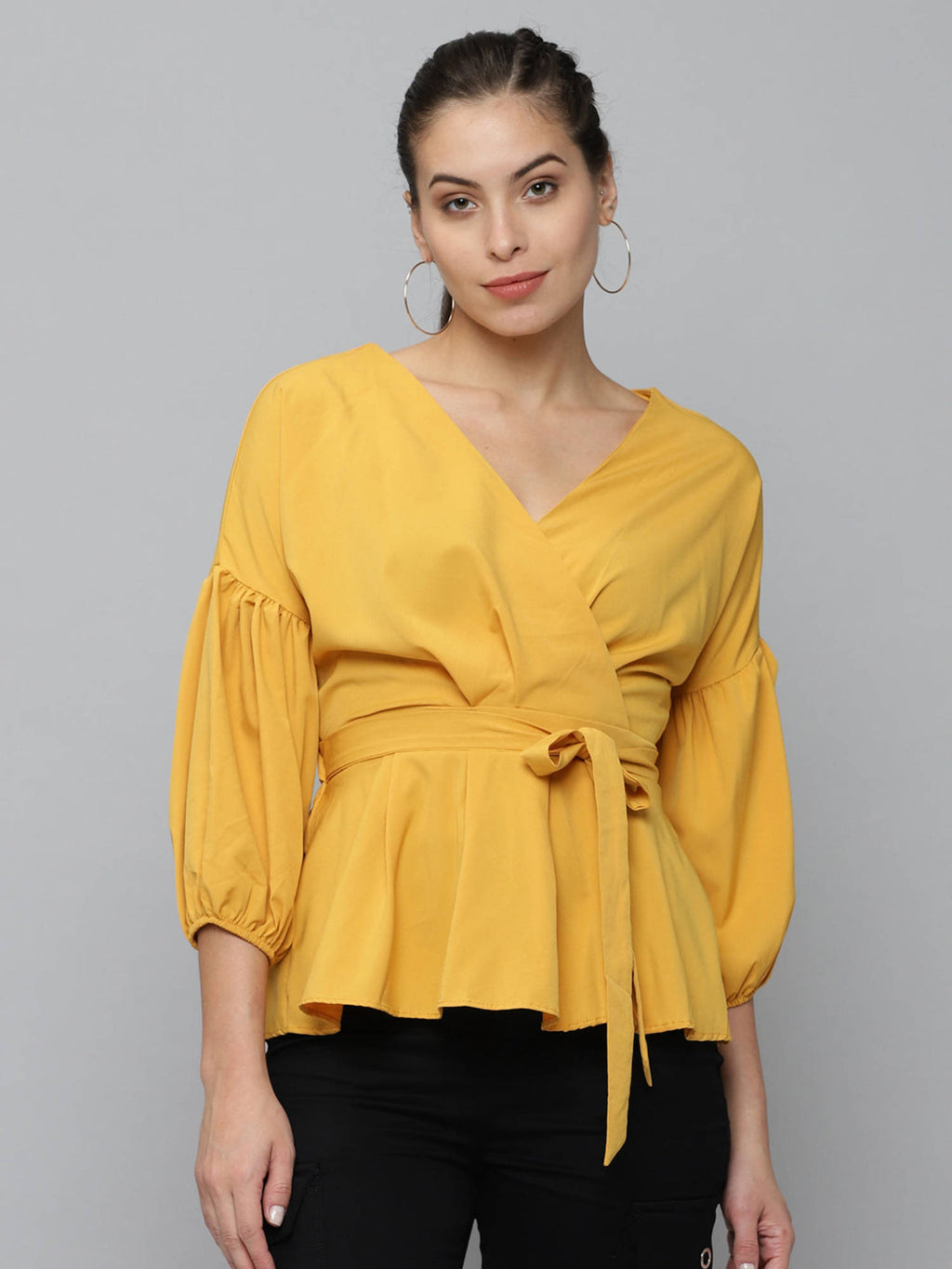Women Mustard Solid Peplum Top | pt51 - view 1