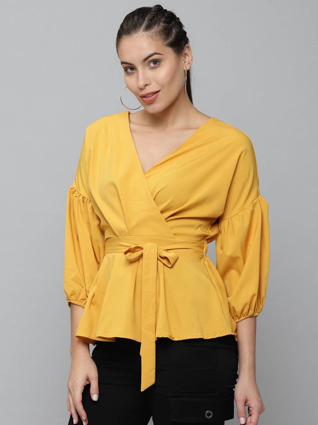 Women Mustard Solid Peplum Top | pt51 - view 2