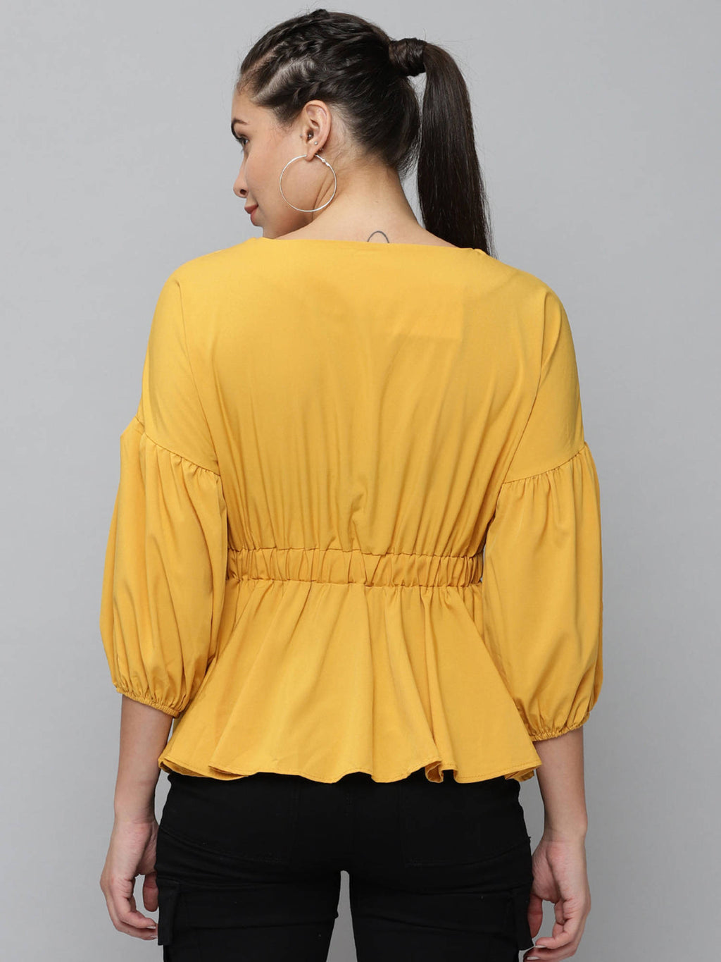 Women Mustard Solid Peplum Top | pt51 - view 3