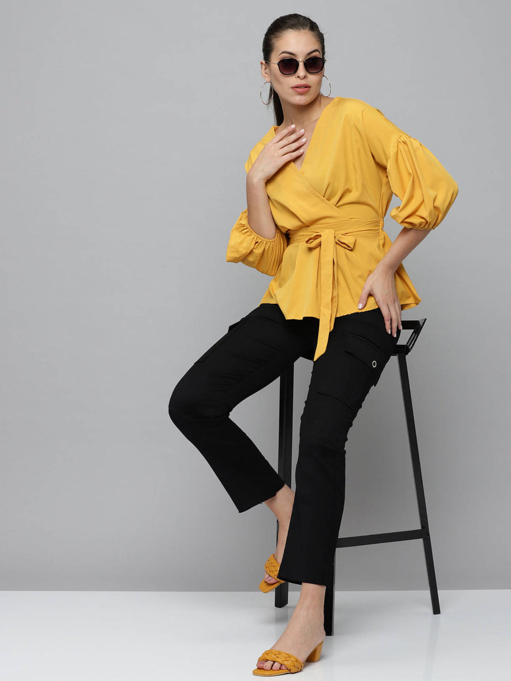 Women Mustard Solid Peplum Top | pt51 - view 4