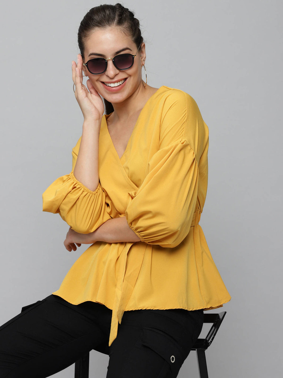 Women Mustard Solid Peplum Top | pt51 - view 6