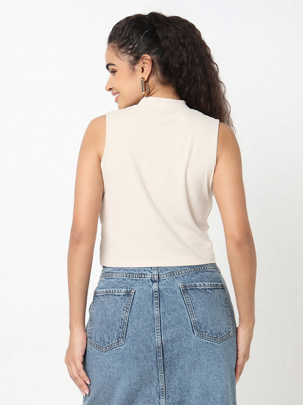 Solid Slim Women Beige Tank Top | TT98 - view 5