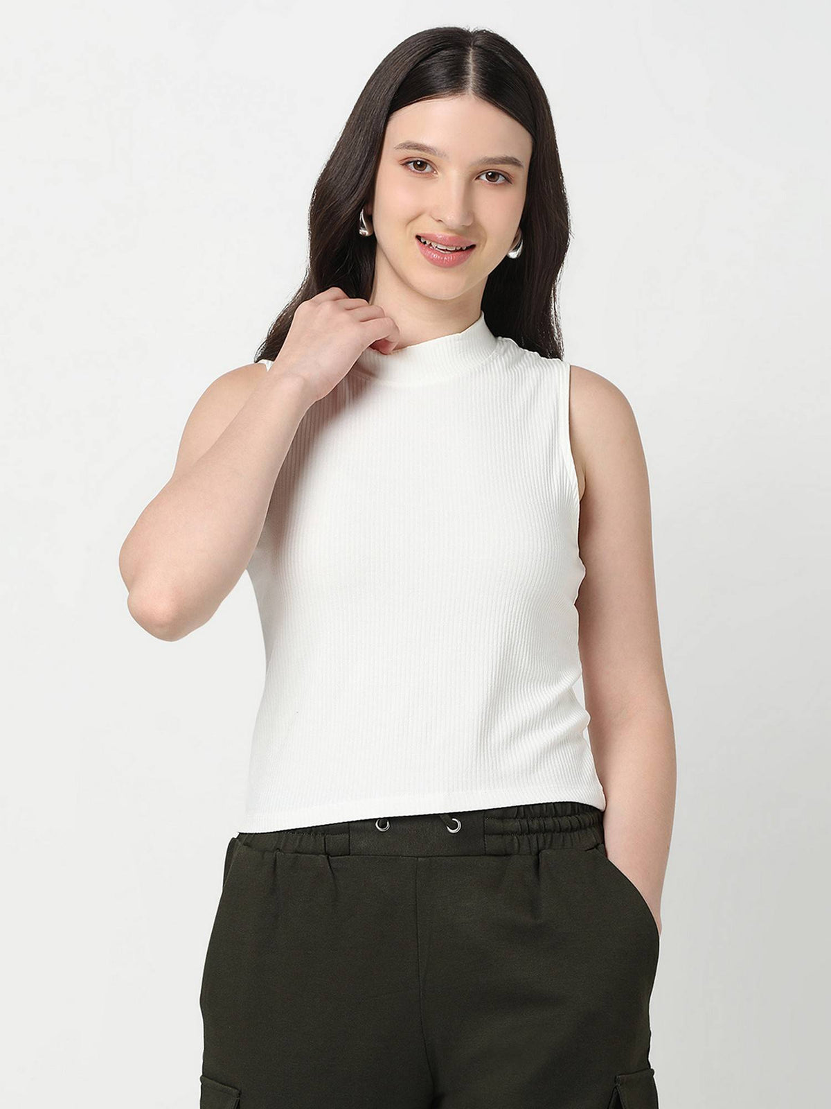 Solid Slim Women Beige Tank Top | TT98 - view 8