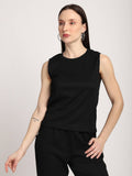 Ribbed Regular Women Black Tank Top | TT98 - view 1