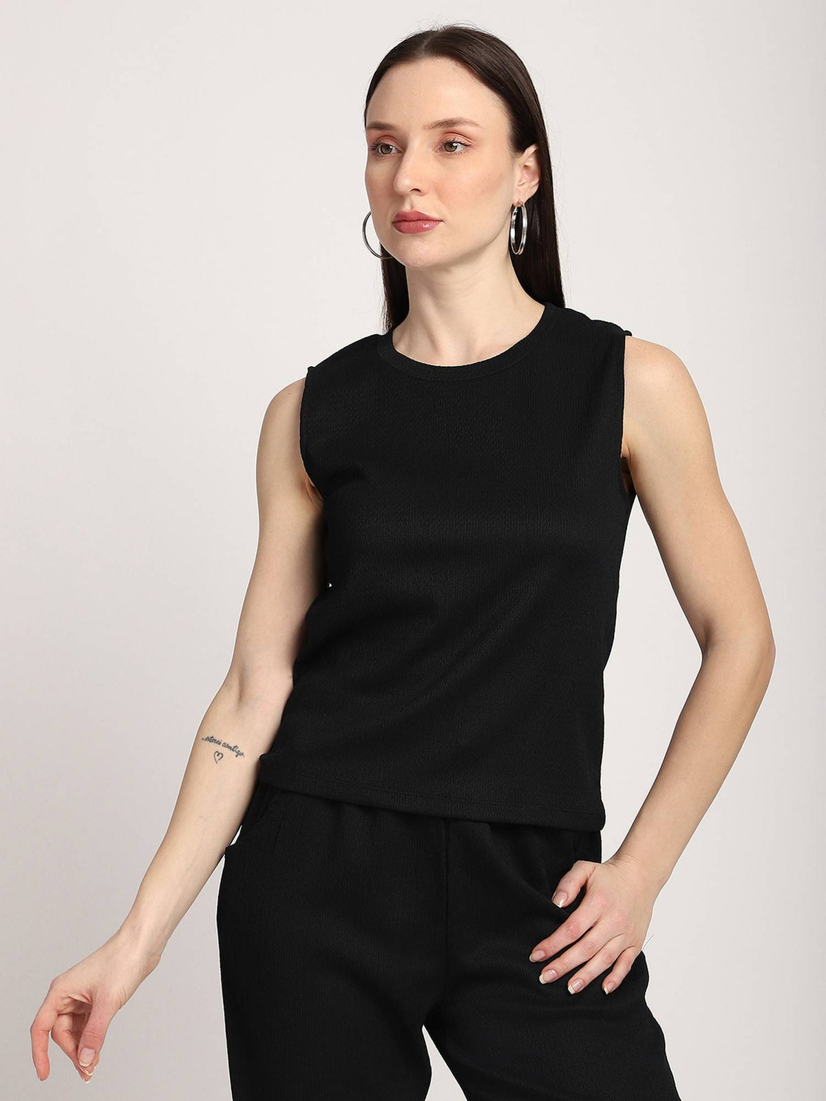 Ribbed Regular Women Black Tank Top | TT98 - view 1