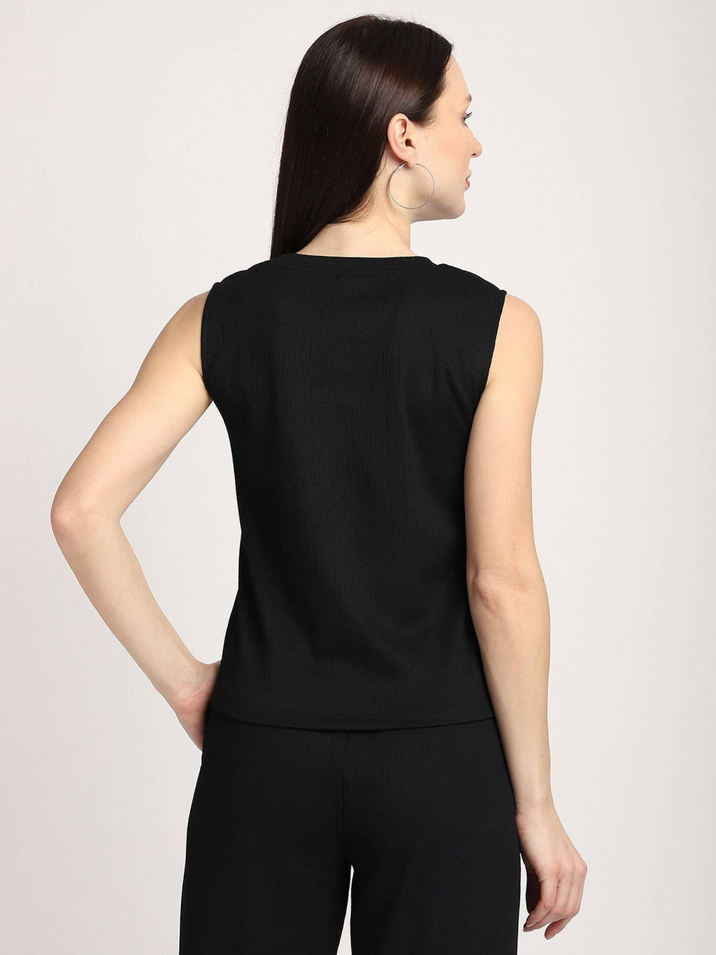 Ribbed Regular Women Black Tank Top | TT98 - view 3