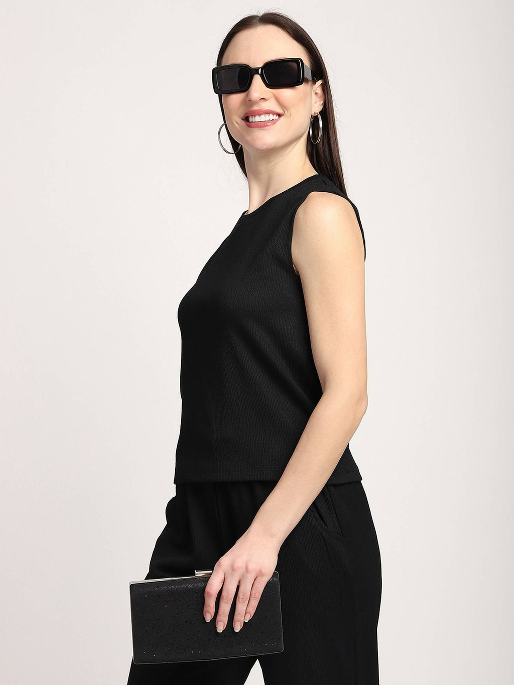 Ribbed Regular Women Black Tank Top | TT98 - view 5