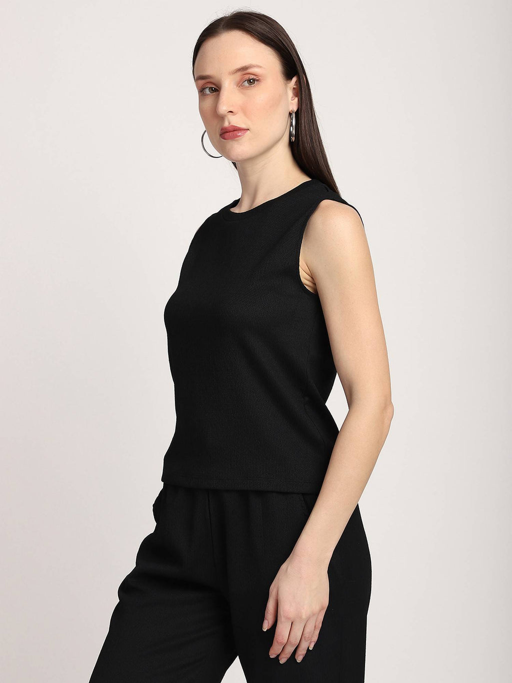 Ribbed Regular Women Black Tank Top | TT98 - view 6