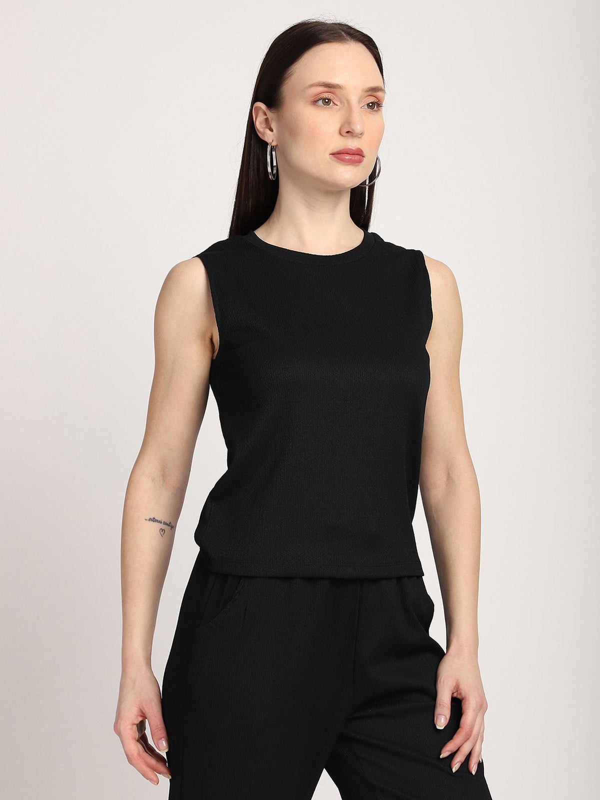 Ribbed Regular Women Black Tank Top | TT98 - view 7