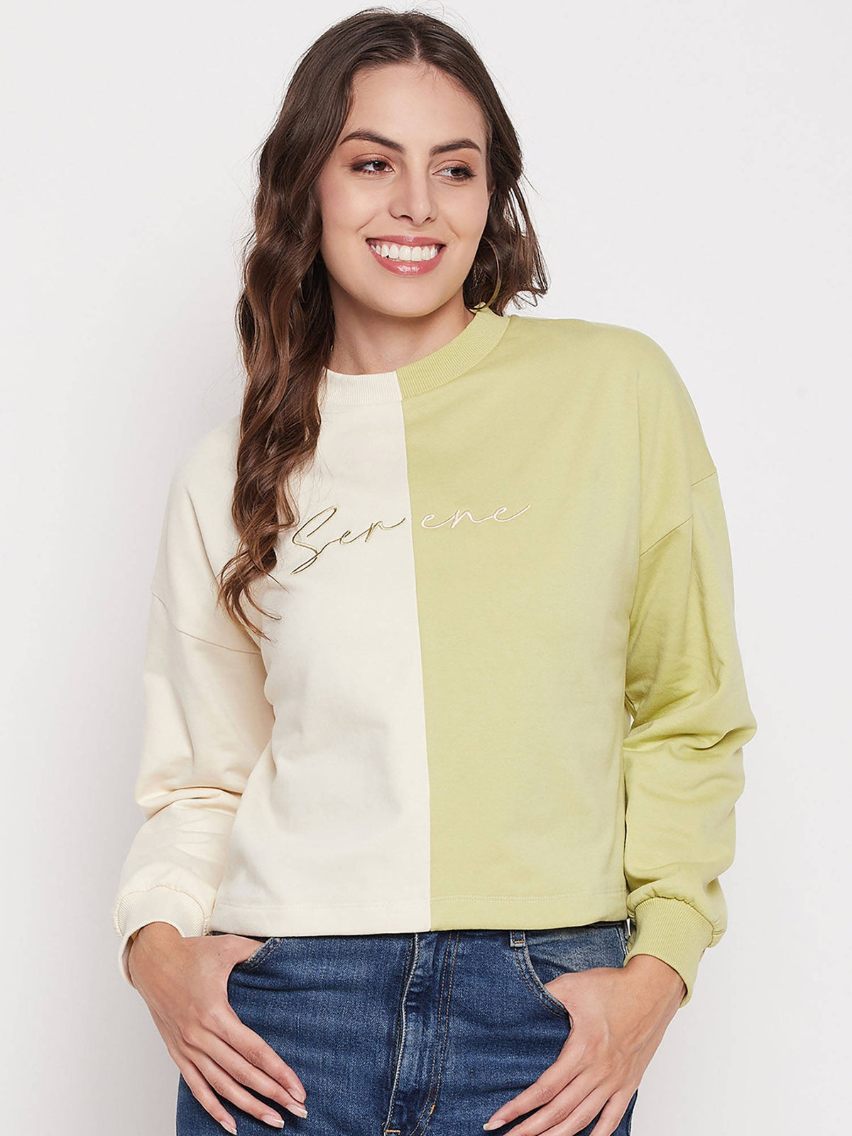 Women Color Block Beige and Fuschia Sweatshirt | HD56 - view 8