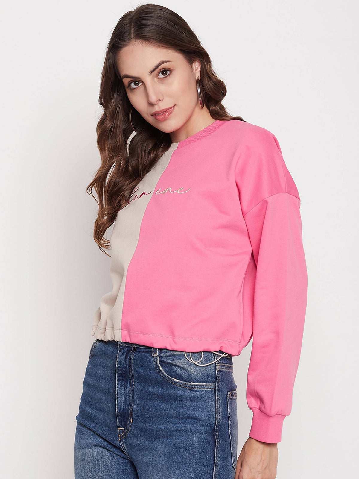 Women Color Block Beige and Fuschia Sweatshirt | HD56 - view 3