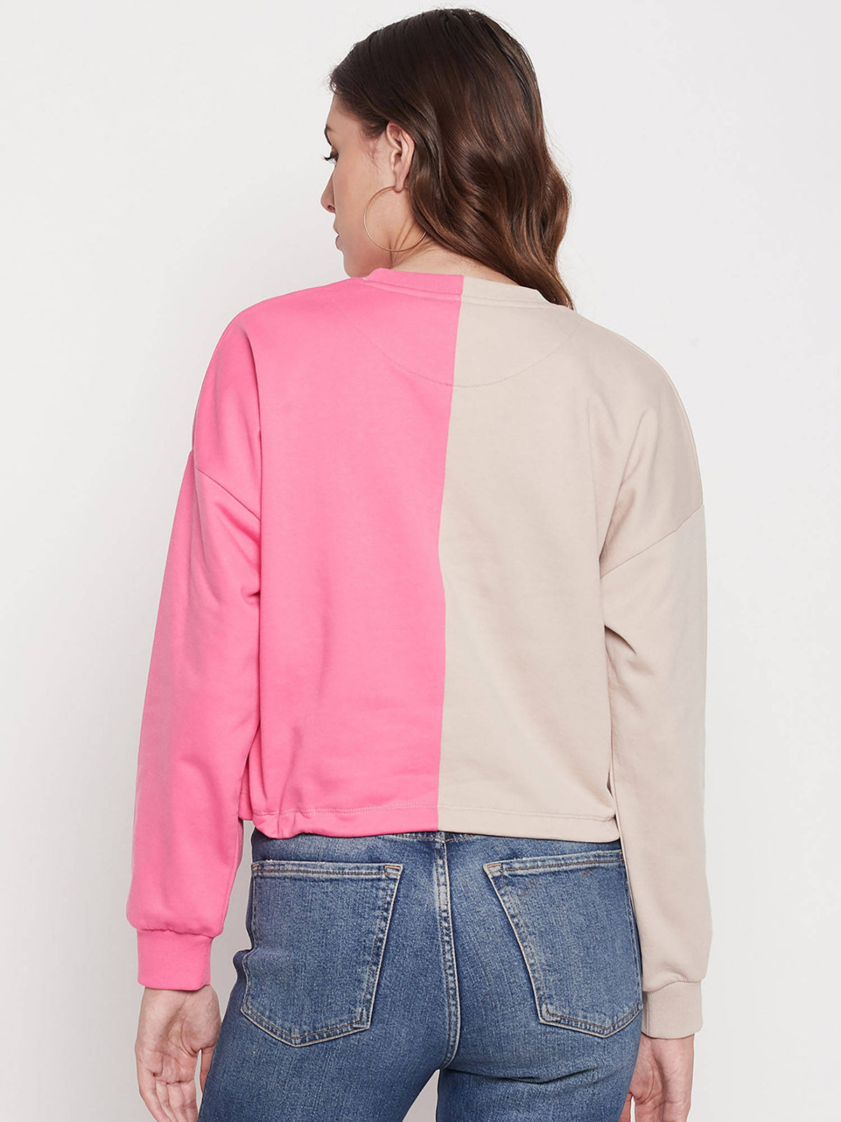 Women Color Block Beige and Fuschia Sweatshirt | SS90 - view 5