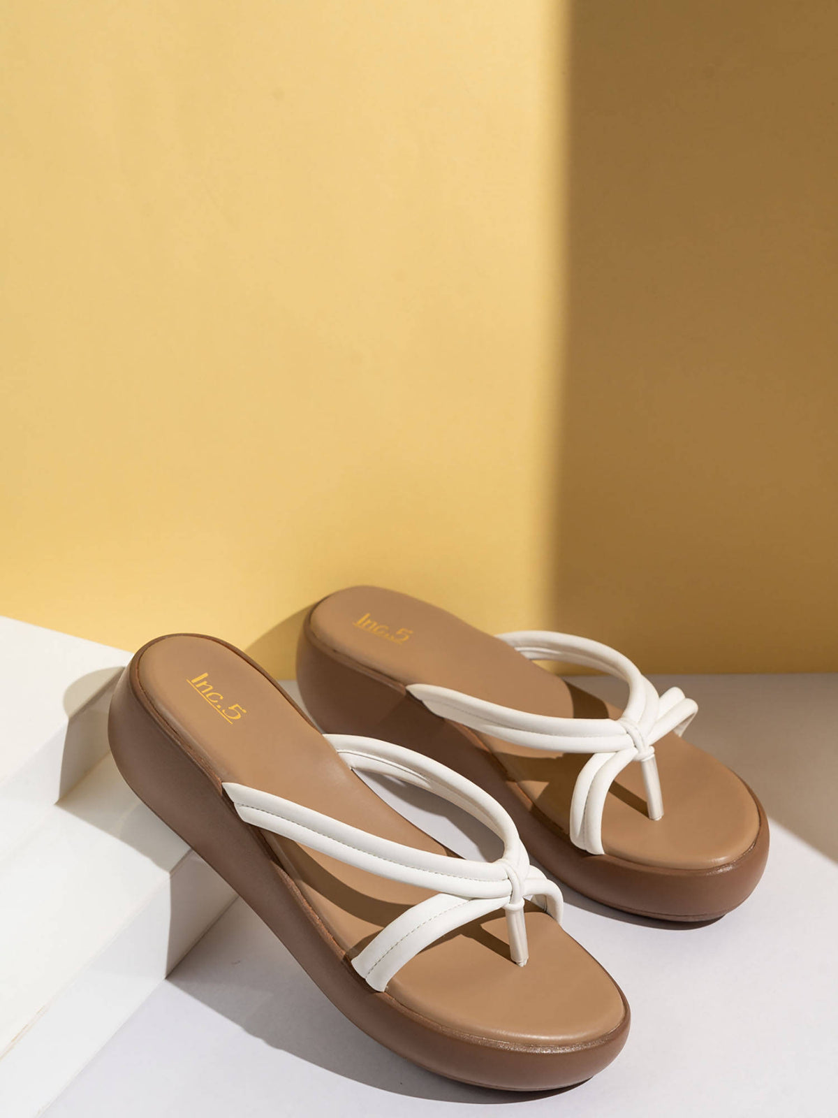 Womens White Party Wear Striped Round Toe Sandal Heels | H78 - view 1