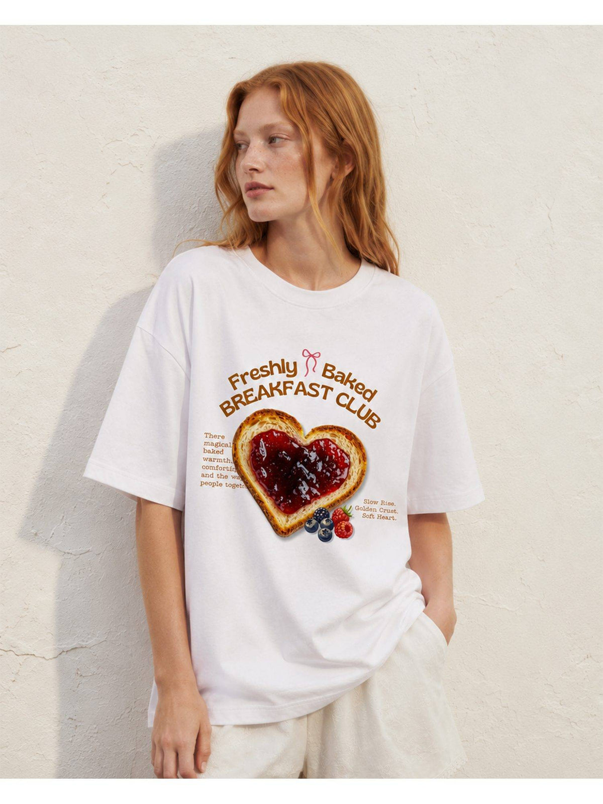 White Freshly Baked Breakfast Club Oversized T-Shirt | TS56 - view 1