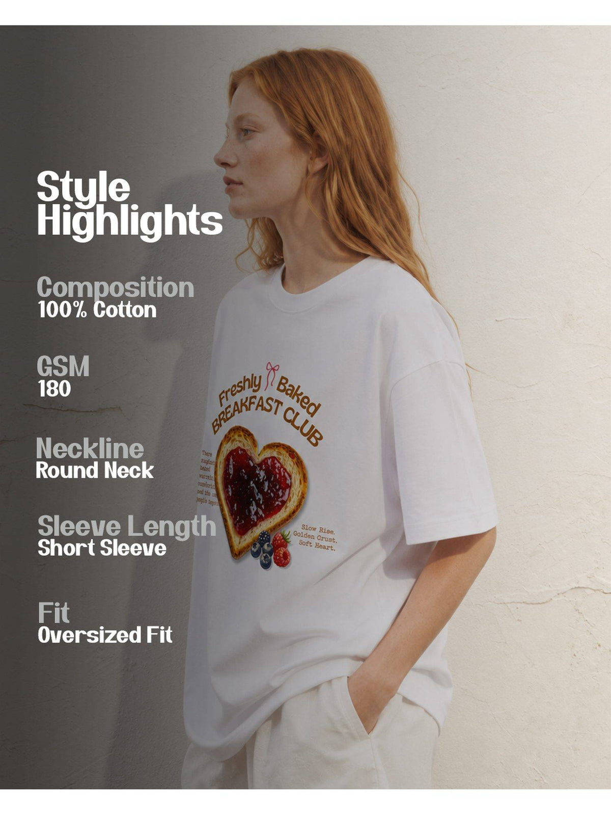 White Freshly Baked Breakfast Club Oversized T-Shirt | TS56 - view 3