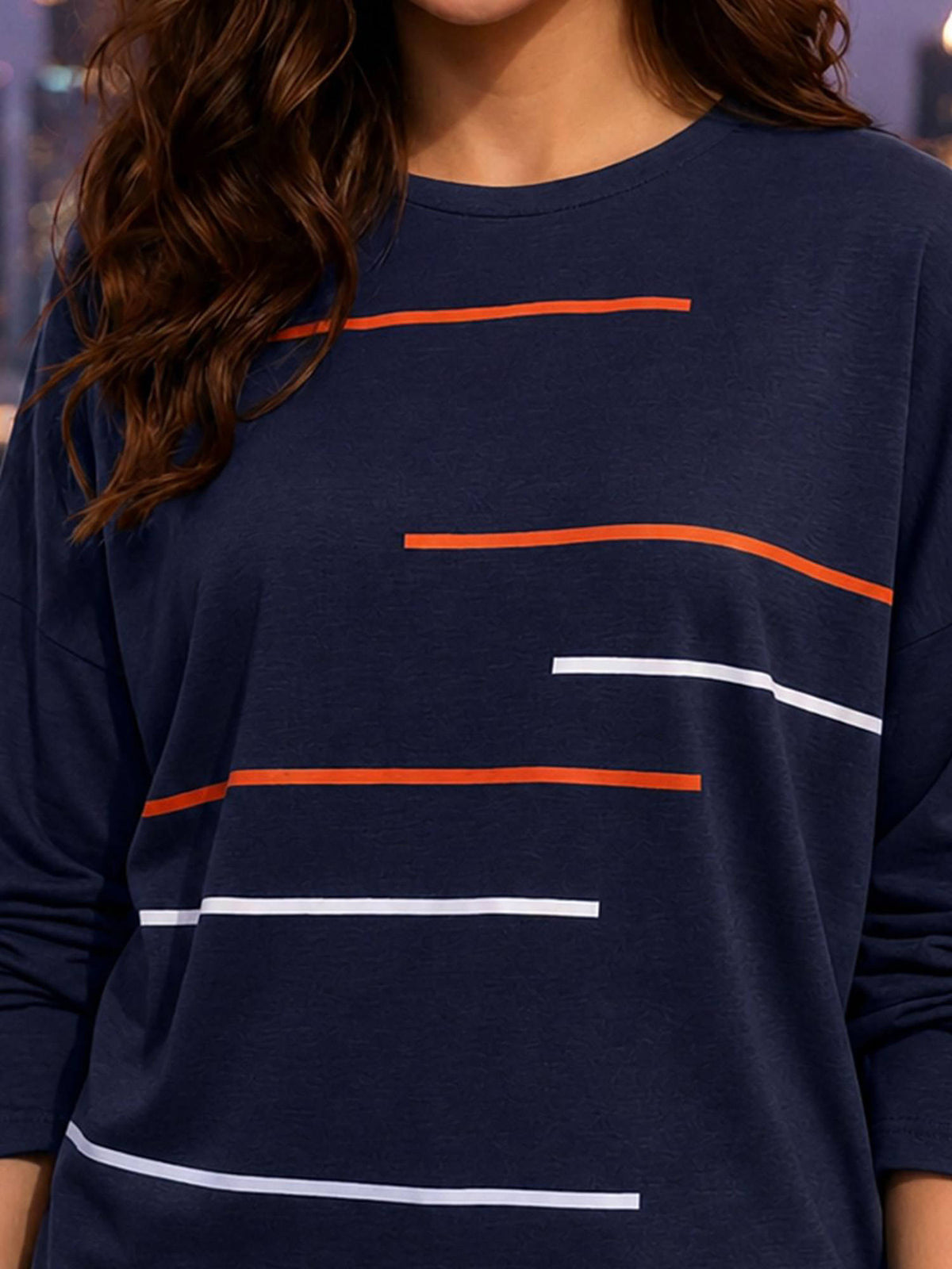 Women Navy Blue Stripes Cotton Blend T-shirt | TS56 - view 2