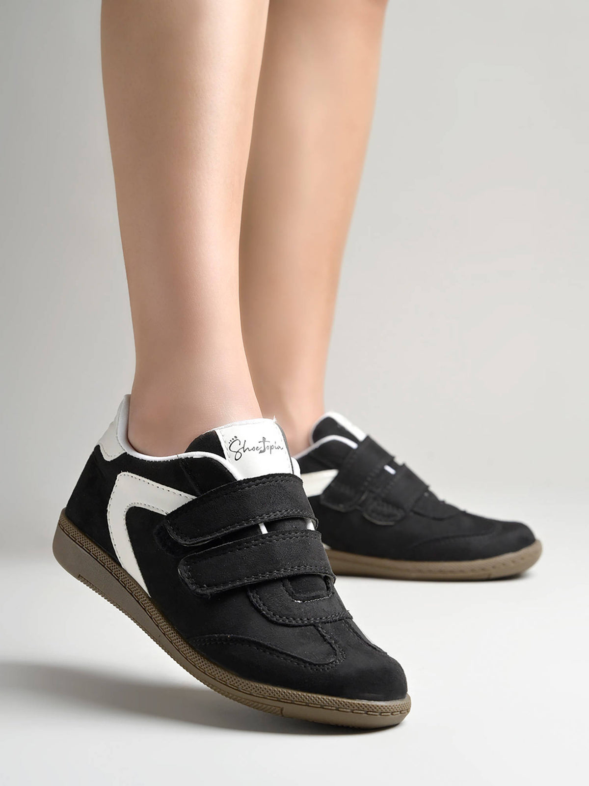 Women's Black Double Strap Casual Sneakers | SN09 - view 1