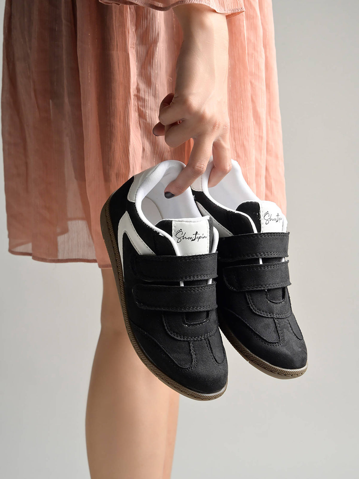 Women's Black Double Strap Casual Sneakers | SN09 - view 3
