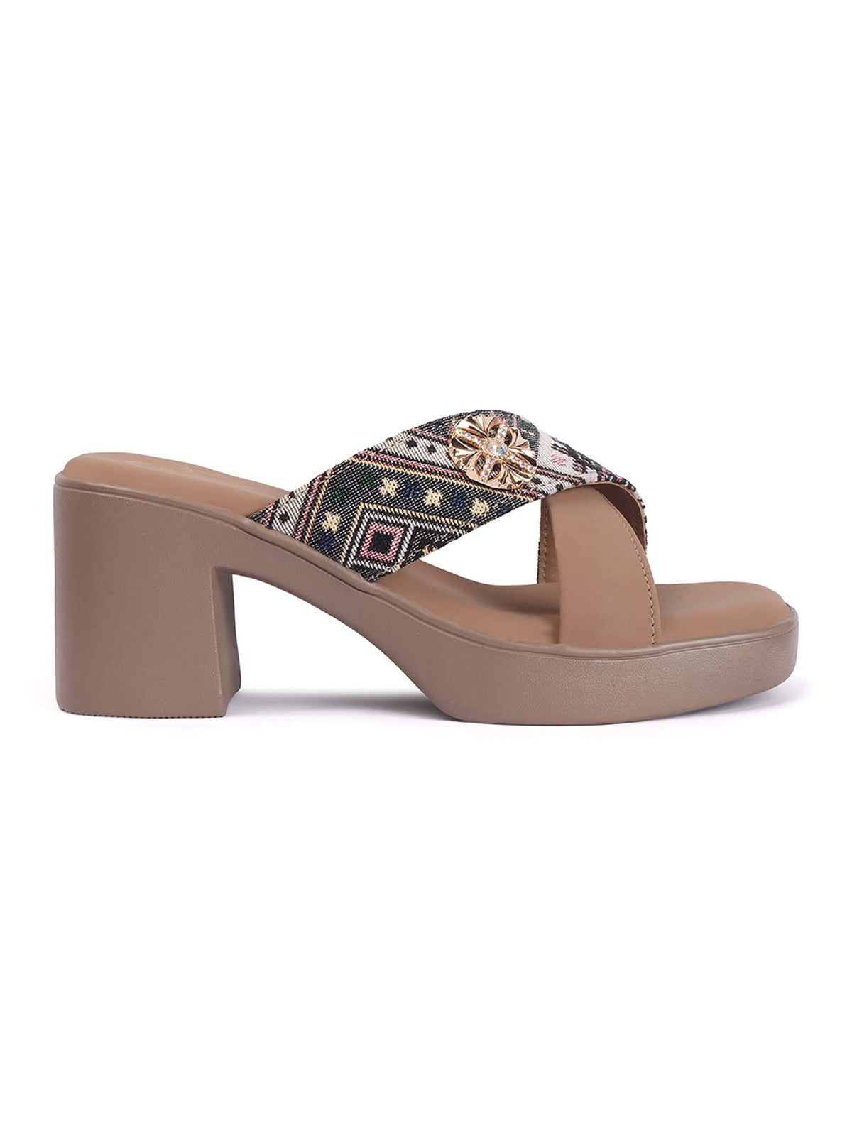 Elegant Cross Strap Wedge Sandals heels with Ethnic Printed Design | H78 - view 5