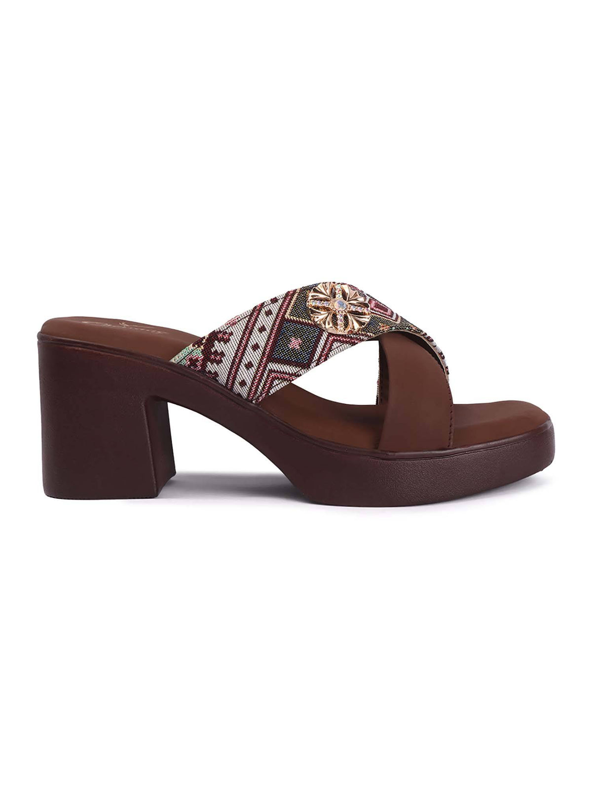 Elegant Cross Strap Wedge Sandals heels with Ethnic Printed Design | H78 - view 5