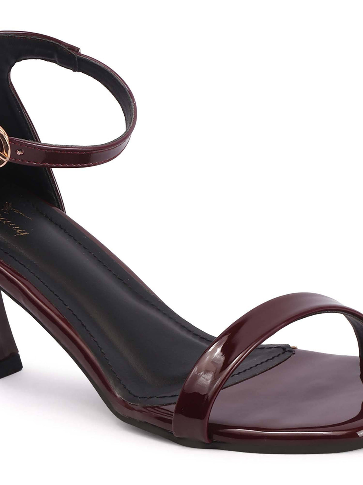 WoMen Glossy Maroon Ankle Strap Square Toe High Sandals heels | H78 - view 4