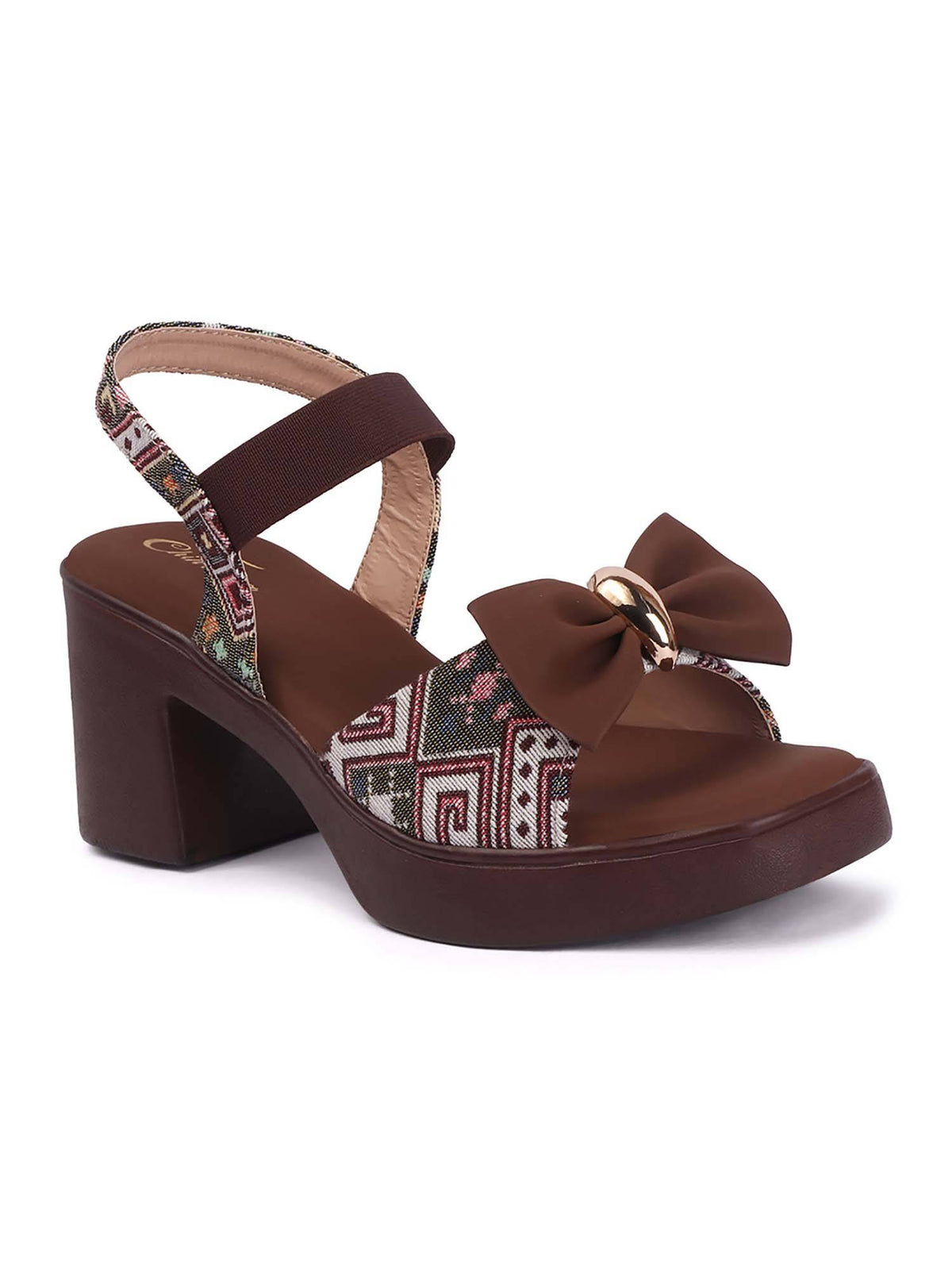 Women Brown Bow Detail Block Sandals heels | H78 - view 3