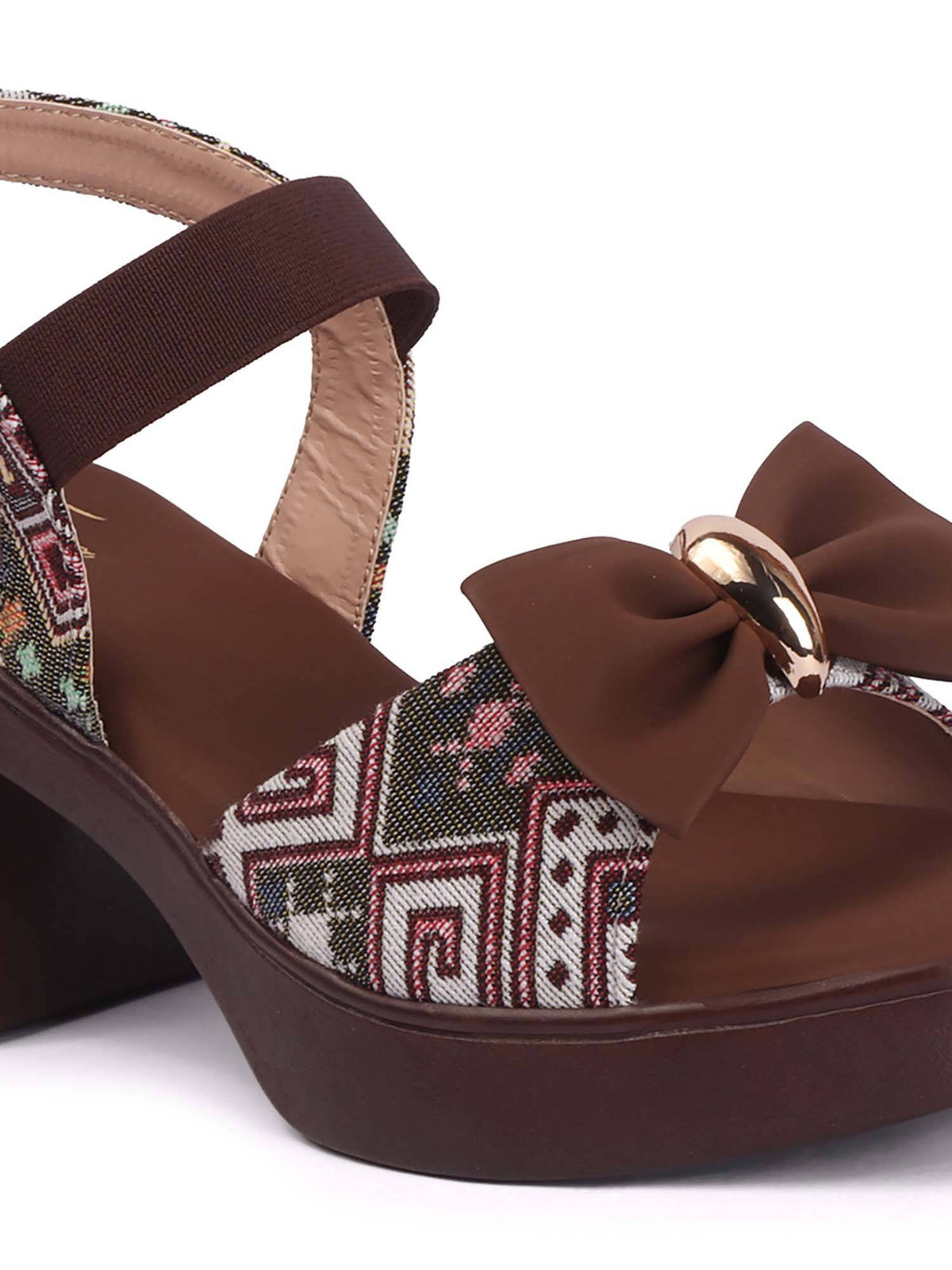 Women Brown Bow Detail Block Sandals heels | H78 - view 4