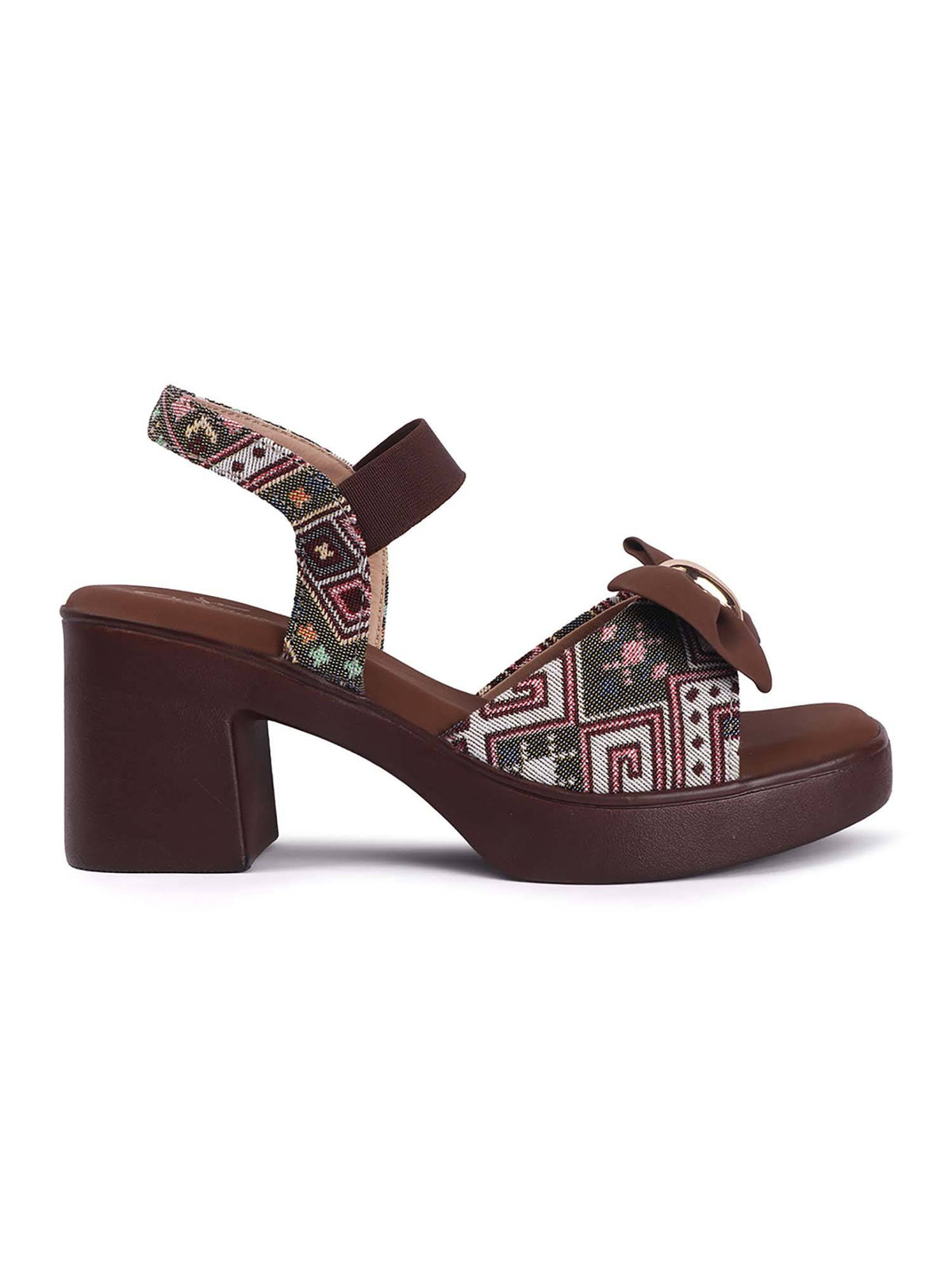 Women Brown Bow Detail Block Sandals heels | H78 - view 5