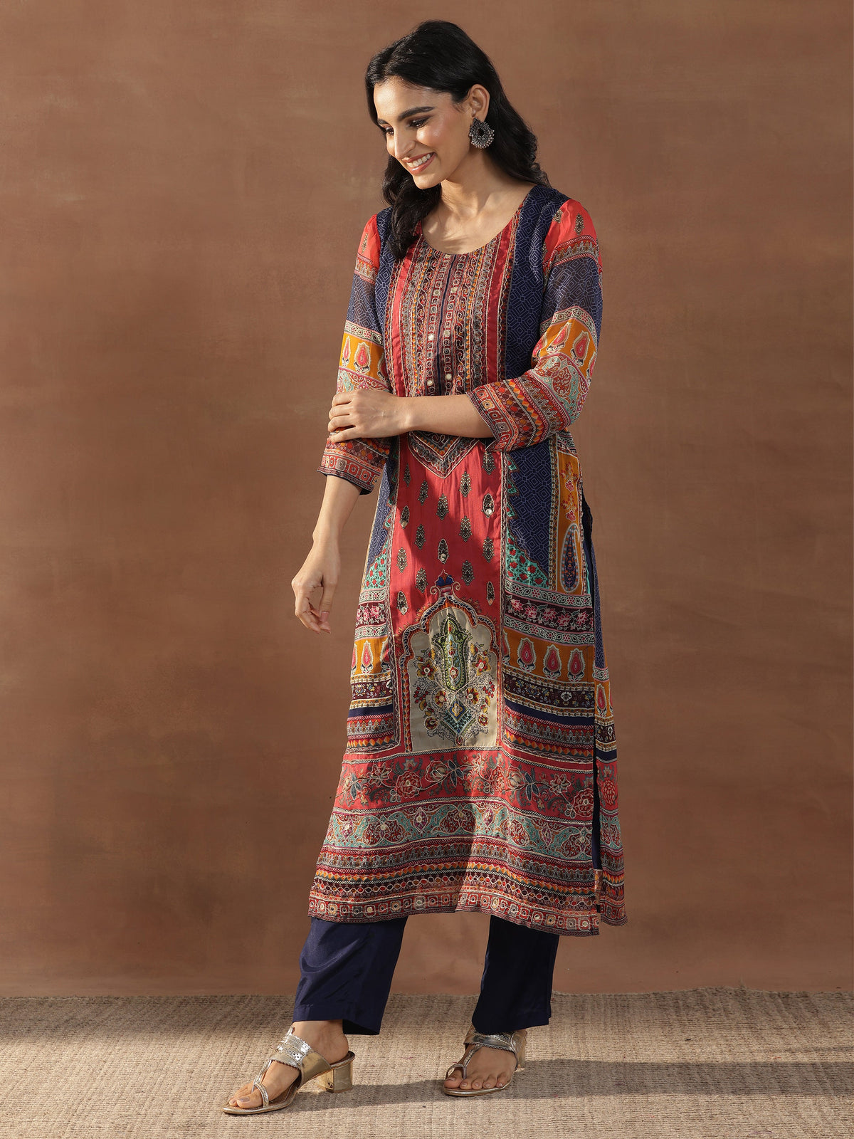 Libas Multicoloured Printed Organza Straight Suit Set With Dupatta