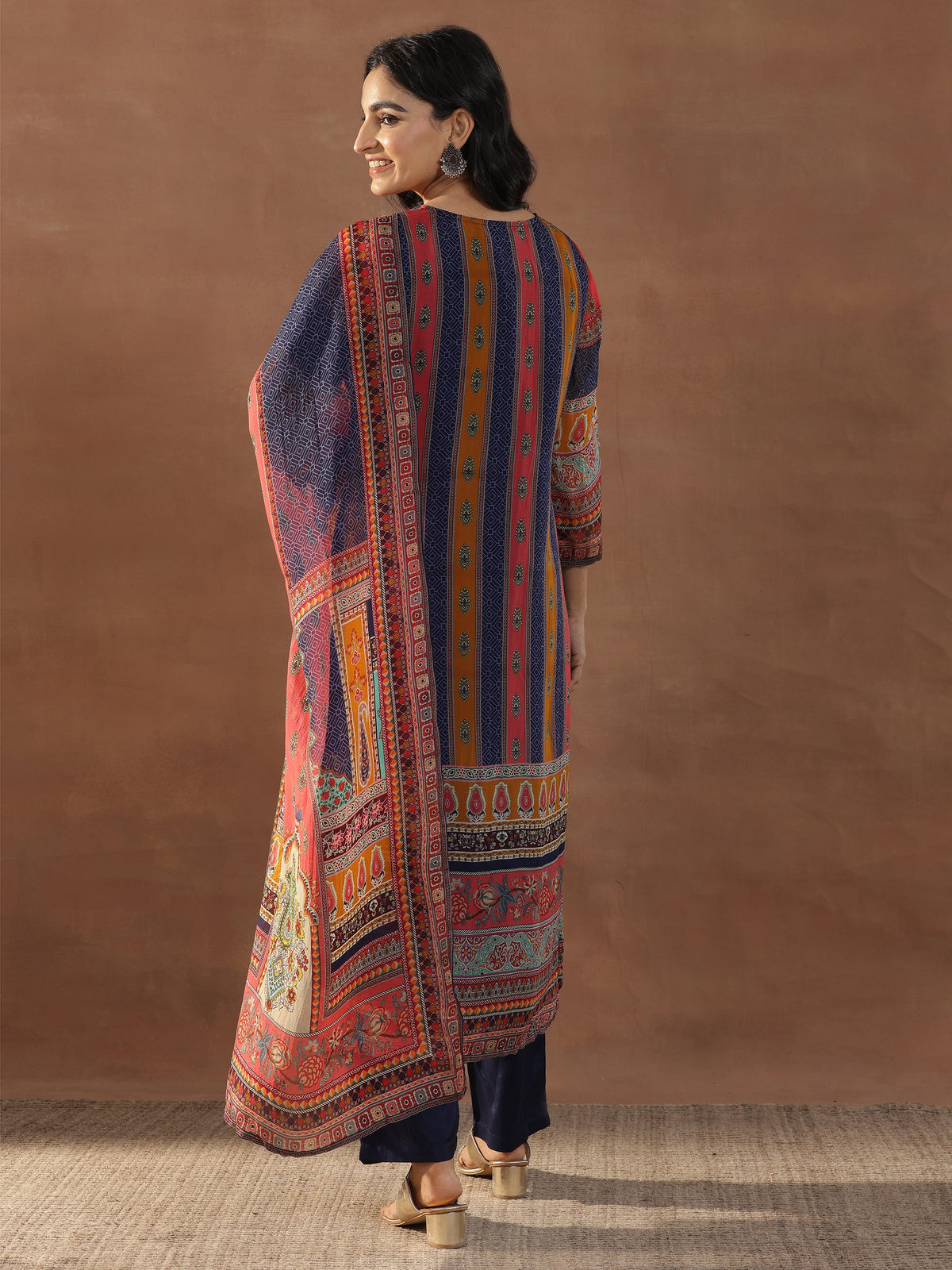 Libas Multicoloured Printed Organza Straight Suit Set With Dupatta