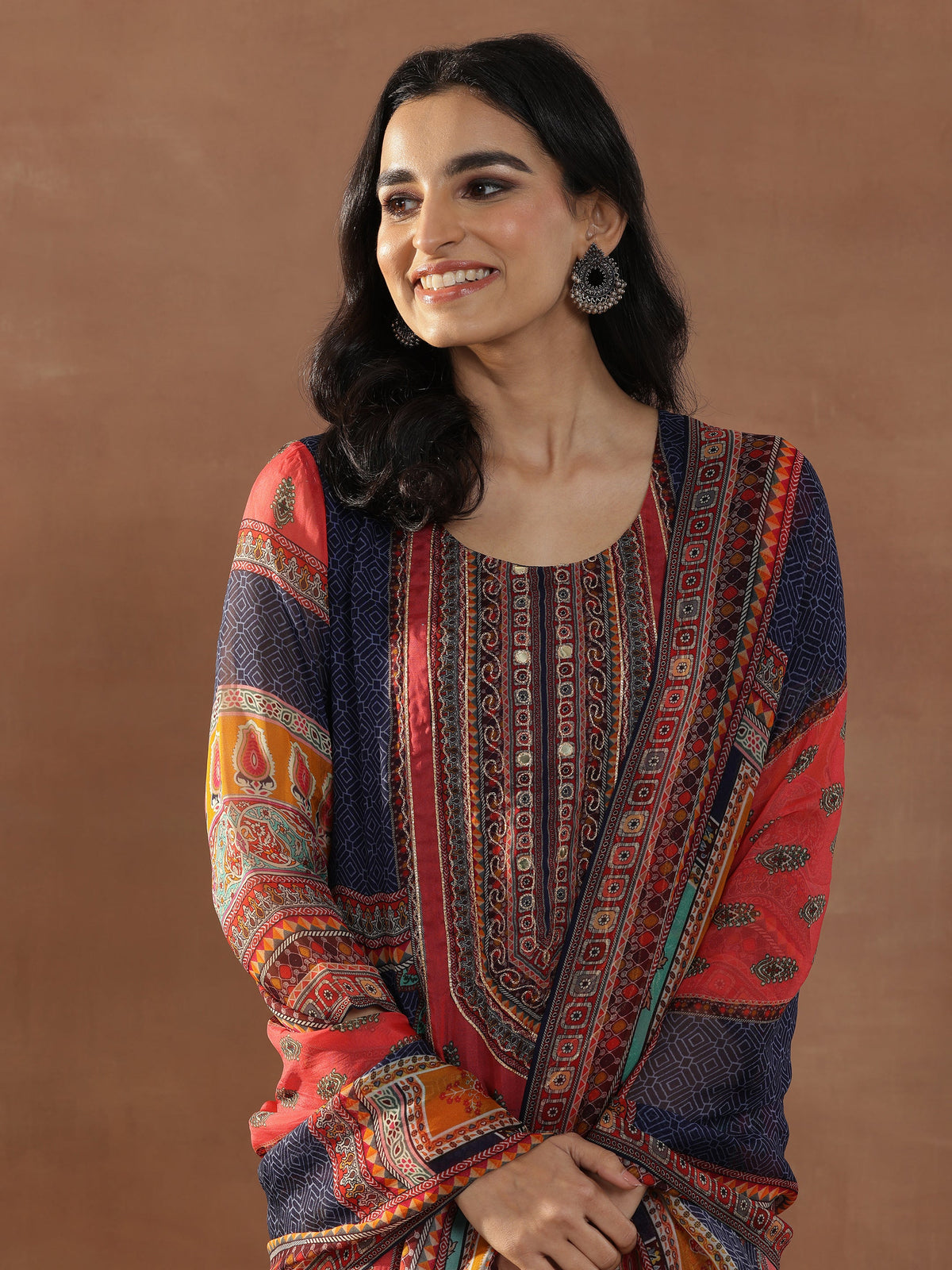 Libas Multicoloured Printed Organza Straight Suit Set With Dupatta