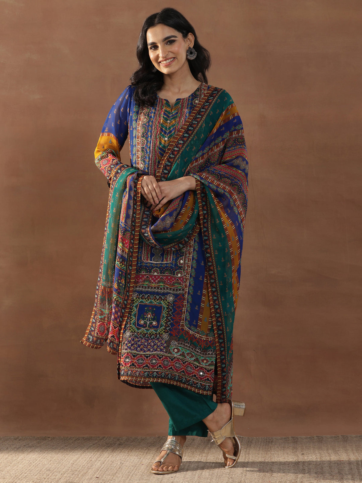 Libas Multicoloured Printed Organza Straight Suit Set With Dupatta