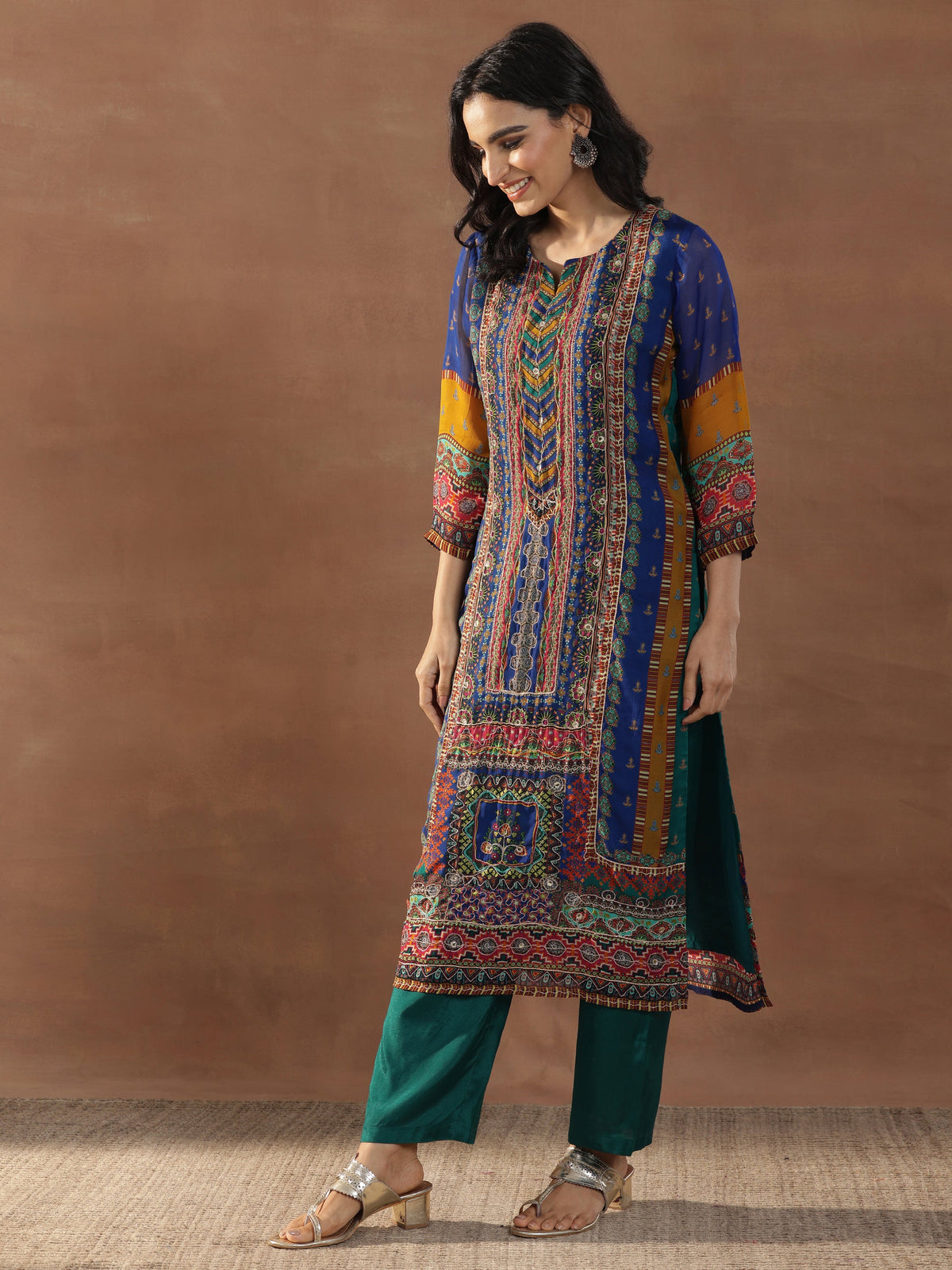Libas Multicoloured Printed Organza Straight Suit Set With Dupatta