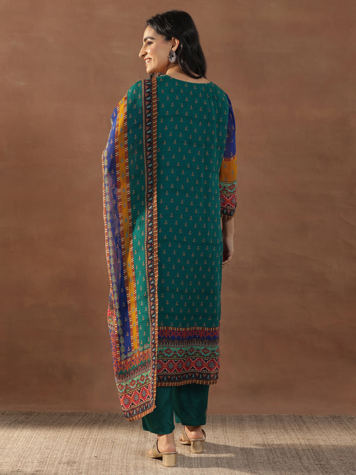 Libas Multicoloured Printed Organza Straight Suit Set With Dupatta