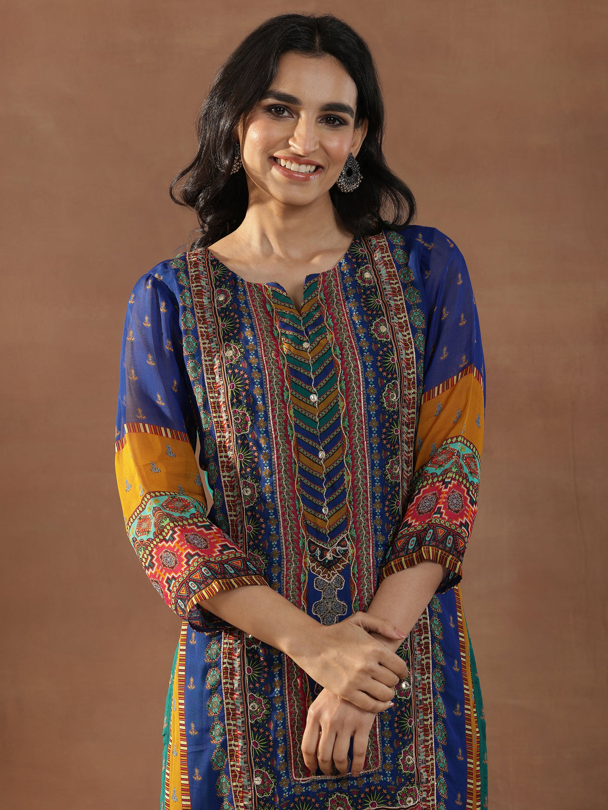 Libas Multicoloured Printed Organza Straight Suit Set With Dupatta