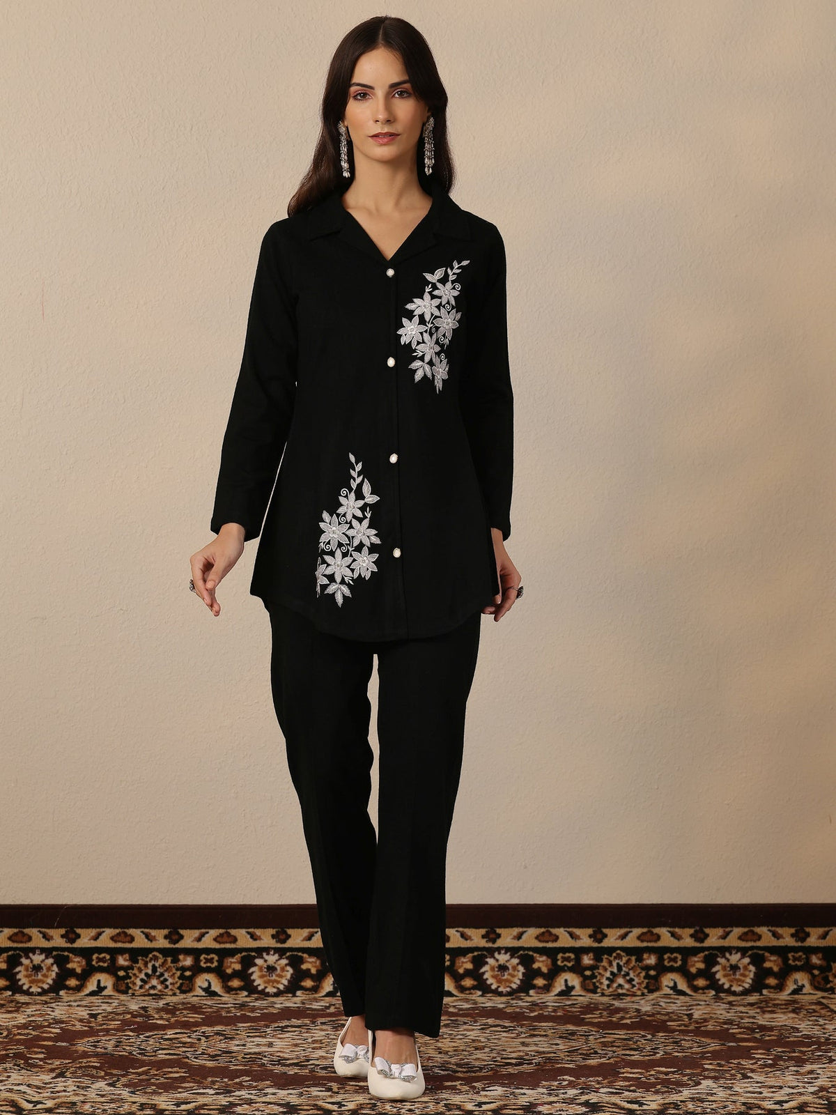Libas Black Embroidered Wool Co-Ord Sets CO87