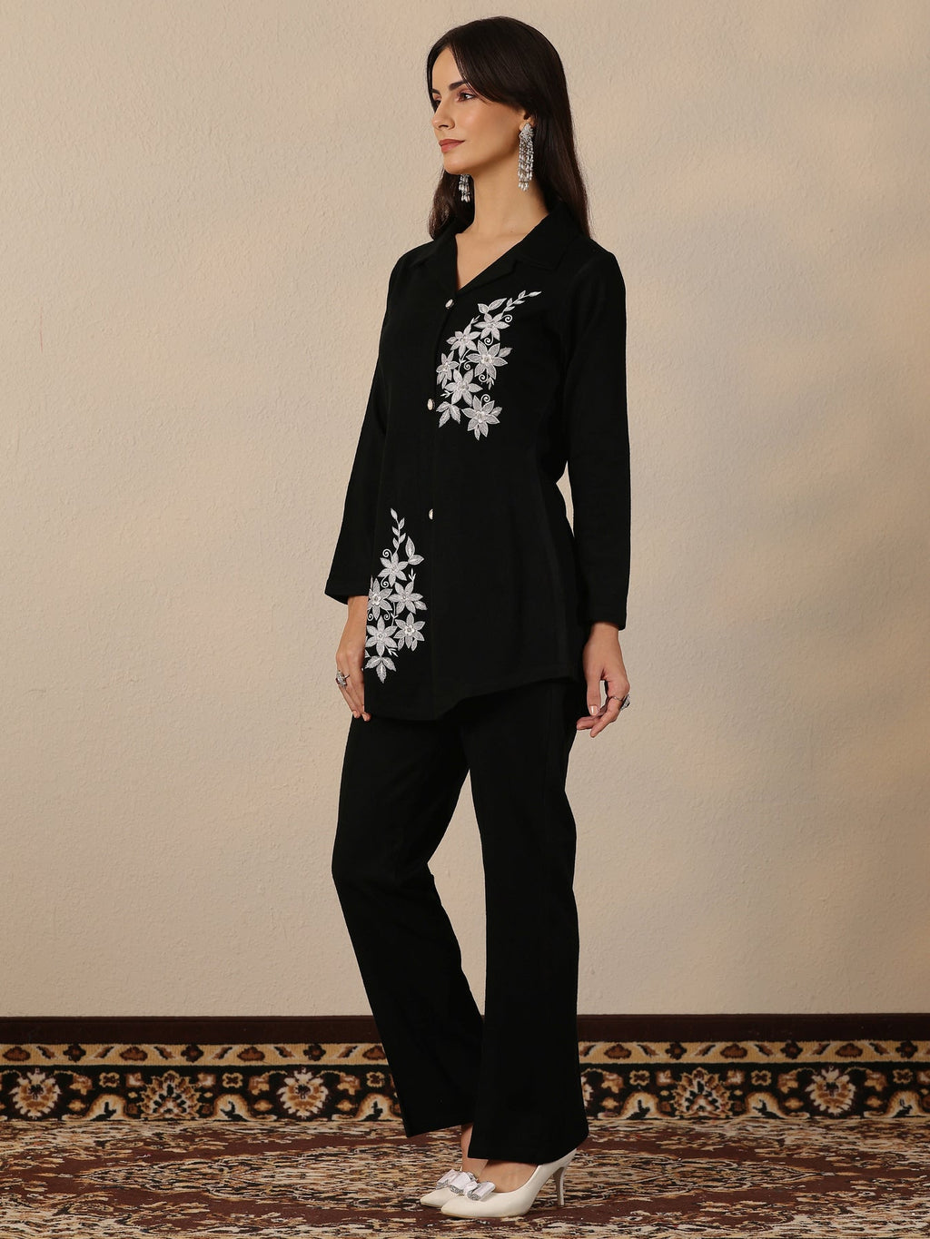 Libas Black Embroidered Wool Co-Ord Sets CO87