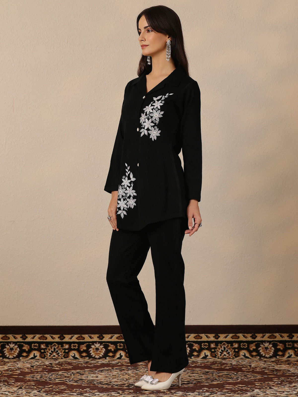 Libas Black Embroidered Wool Co-Ord Sets CO87