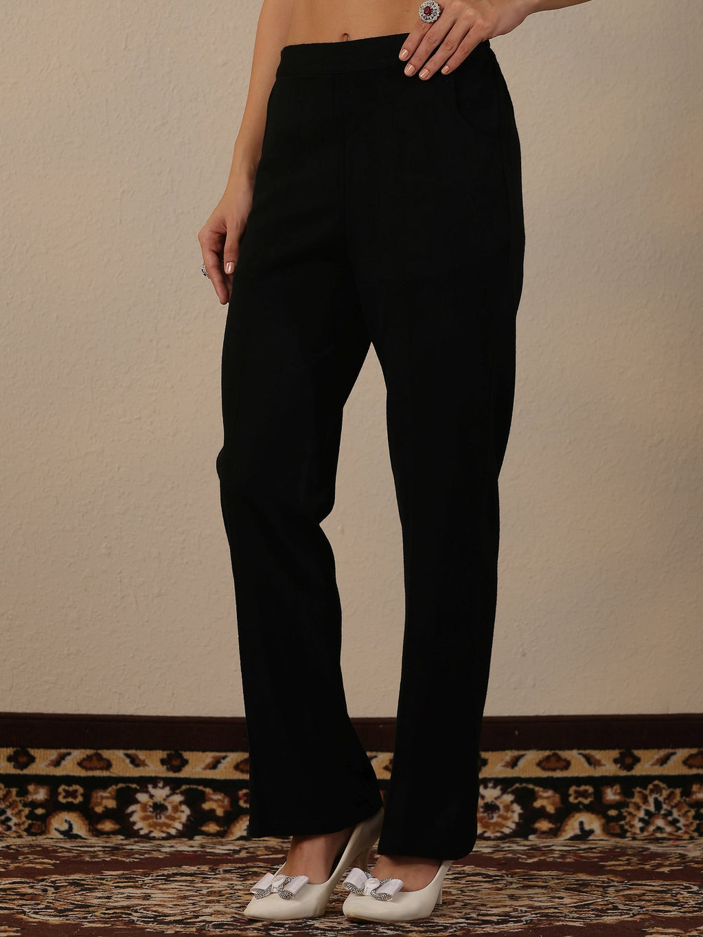 Libas Black Embroidered Wool Co-Ord Sets CO87