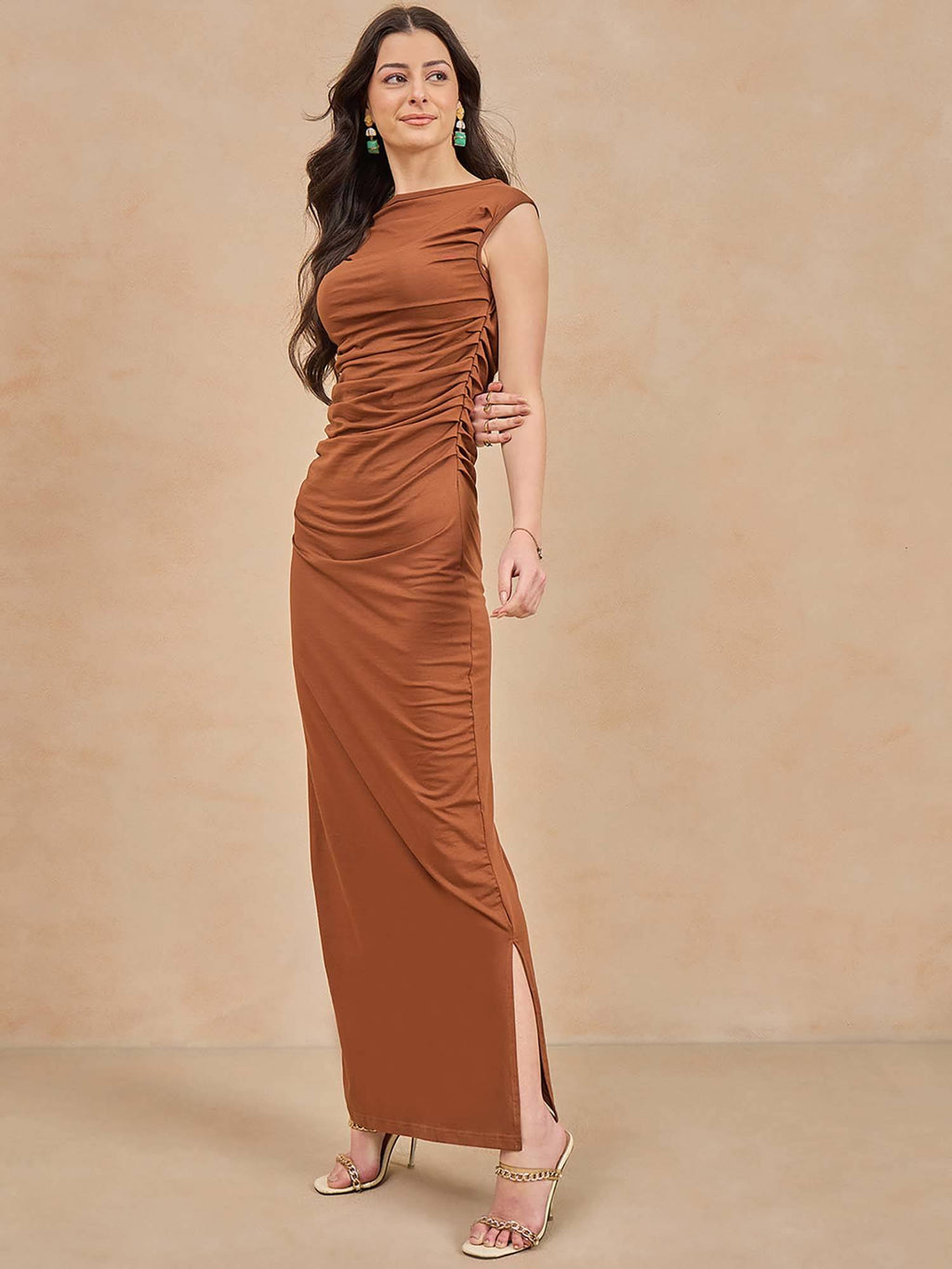 Brown Solid Maxi Dress | D56 - view 1