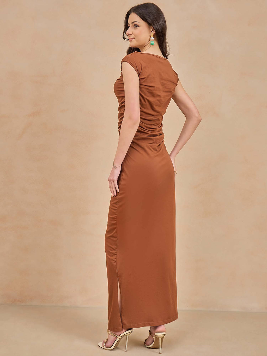 Brown Solid Maxi Dress | D56 - view 4