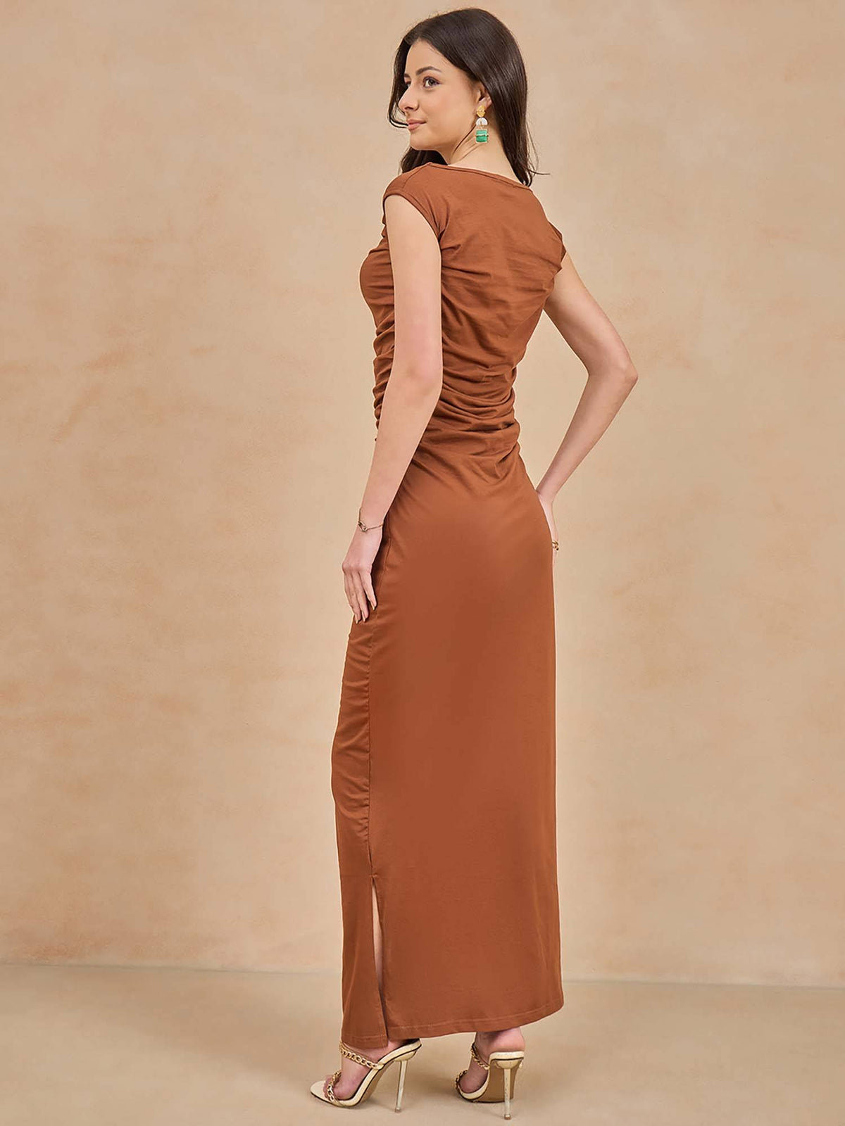 Brown Solid Maxi Dress | D56 - view 4